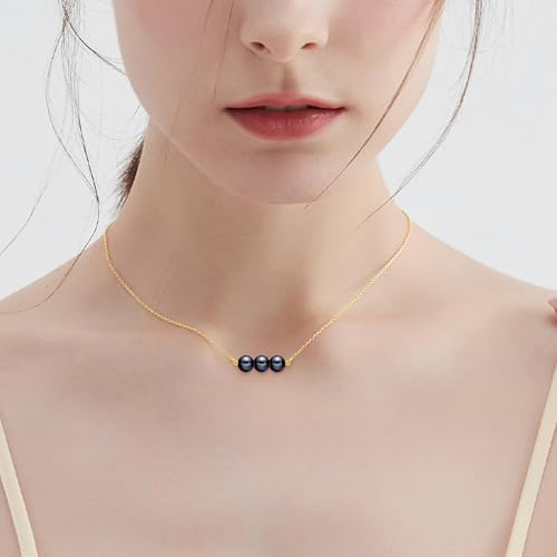 KECHO 14K Real Gold Beads Pendant Necklace Solid Yellow Gold Jewelry Anniversary Birthday Gifts for Women - color: Black Pearl 3
