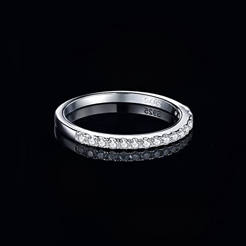 JewelryPalace 6 Stone Cubic Zirconia Half Eternity Stackable Wedding Rings for Women, 14K White Yellow Rose Gold Plated 925 Sterling Silver Promise Rings for Her, Simulated Diamond Wedding Band Ring - color: A-half eternity-sterling silver