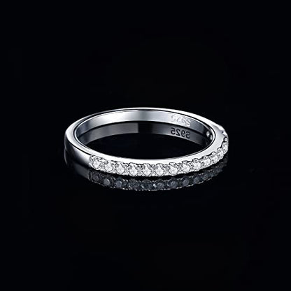 JewelryPalace 6 Stone Cubic Zirconia Half Eternity Stackable Wedding Rings for Women, 14K White Yellow Rose Gold Plated 925 Sterling Silver Promise Rings for Her, Simulated Diamond Wedding Band Ring - color: A-half eternity-sterling silver