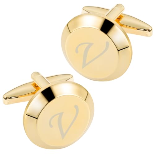 GWD Cufflinks for Men Stainless Steel Initial Cuff Links Alphabet Letter A-Z Groom Father Gift - style: V