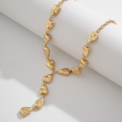 ZMANYIJEW Y-Shaped Collarbone Necklaces Irregular Baroque Metal Lava Necklace Simple Gold&Silver Plated Fashion Irregular Geometric Necklace for Women - color: gold