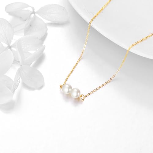 KECHO 14K Real Gold Beads Pendant Necklace Solid Yellow Gold Jewelry Anniversary Birthday Gifts for Women - color: White Pearl 2