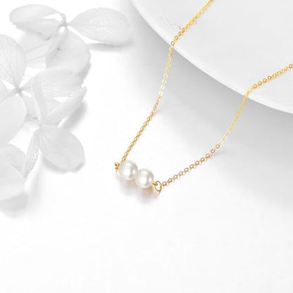 KECHO 14K Real Gold Beads Pendant Necklace Solid Yellow Gold Jewelry Anniversary Birthday Gifts for Women - color: White Pearl 2