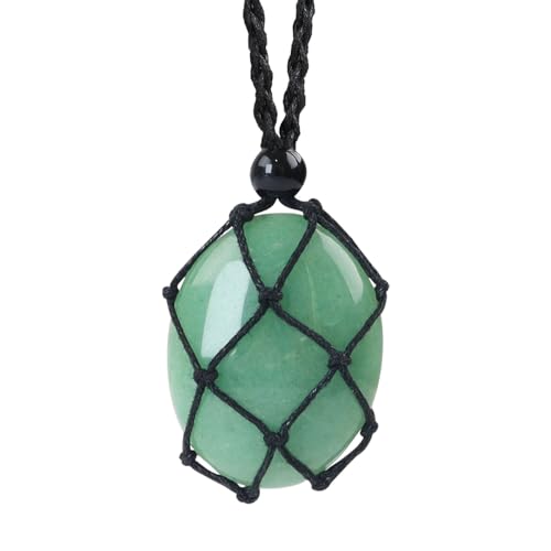 weryerker Natural Gemstone Pendant Necklace Healing Crystal Stone Pendant with Hand-Woven Rope Adjustable for Women Men - color: 1PC Green Aventurine