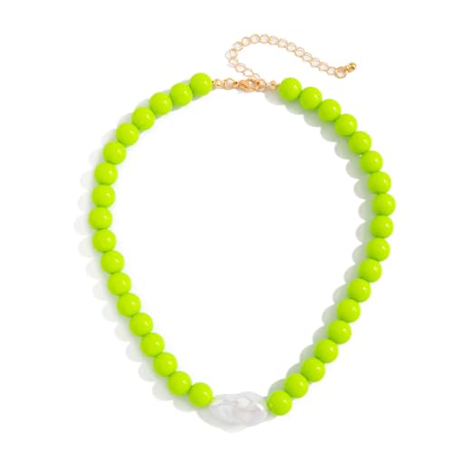 Colorful Faux Baroque Pearl Resin Beaded Choker Necklace Summer Tropical Jewelry for Women - color: Green