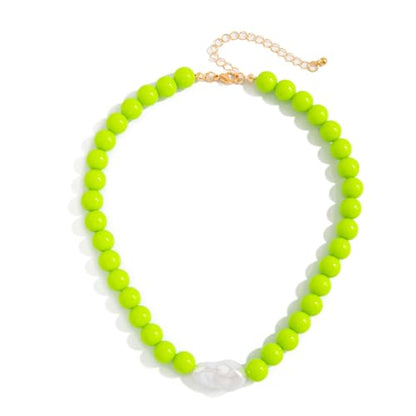 Colorful Faux Baroque Pearl Resin Beaded Choker Necklace Summer Tropical Jewelry for Women - color: Green