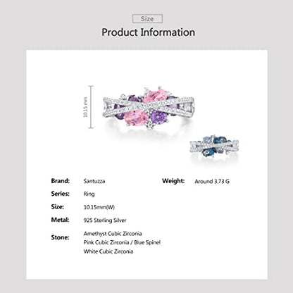 Santuzza 925 Sterling Silver Twist Ring White Cubic Zirconia Rings - color: [A]Blue