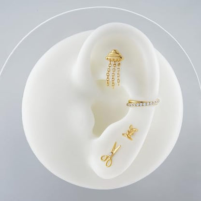 16G 6mm 8mm ASTM F136 Titanium Cartilage Piercing Jewelry Stud for Tragus Helix Conch Flat - color: Scissor - Gold