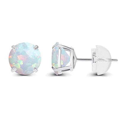 Solid 925 Sterling Silver Gold Plated 6mm Round Genuine Birthstone Gemstone Hypoallergenic Stud Earrings For Women - color: Opal Created