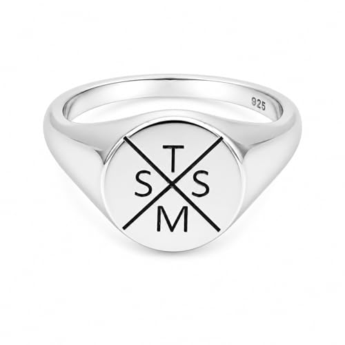 Custom Monogram Initial Signet Ring for Men & Women – Personalized Letter Engraved Round Ring in Brass or 925 Sterling Silver, Handmade Custom Jewelry Gift, Sizes 2-13