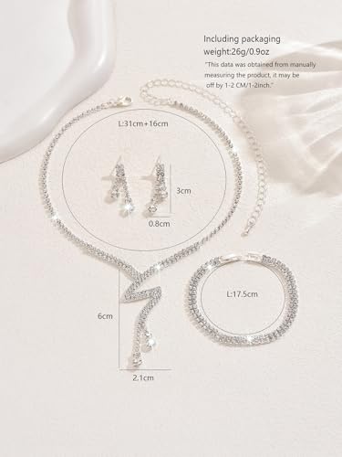 MIFYNN Rhinestone Wedding Set for Women Sparkle Crystal Earrings Necklace Bracelet Jewelry Set Wedding Party Prom Jewelry Set for Brides Bridesmaid - color: Silver2