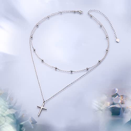 Yearace Choker Necklaces for Women S925 Sterling Silver Sideways Cross/Butterfly/Handcuffs/Infinity Interlocking/Chakra Choker Necklace Dainty Sideways Cross Necklace Jewelry Gift - style: Layered Cross 15.5+13+3''