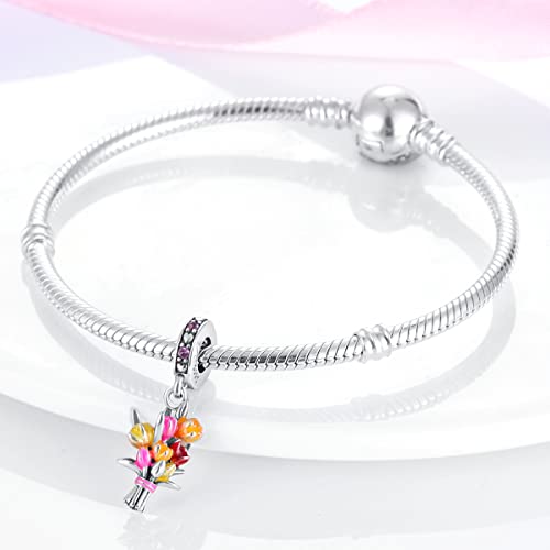 MULA 925 Sterling Silver Charms for Bracelets and Necklace Family Pendants | Airplane Travel Dangle Beads Family Tree Jewelry Charms for Women - color: Carnation Charm