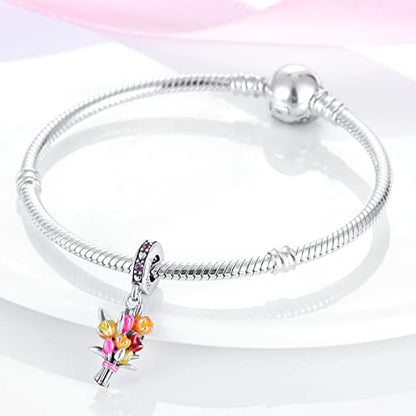 MULA 925 Sterling Silver Charms for Bracelets and Necklace Family Pendants | Airplane Travel Dangle Beads Family Tree Jewelry Charms for Women - color: Carnation Charm