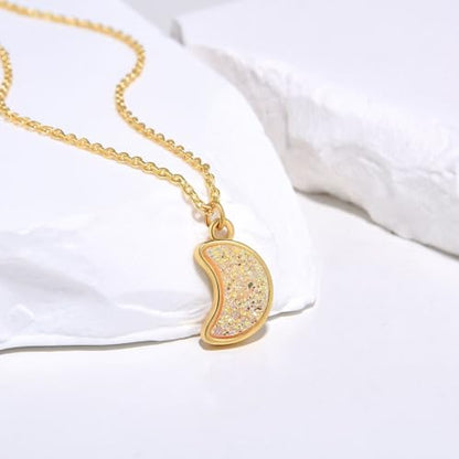 Adabele Natural Druzy Necklace Small Tiny Moon Gemstone Pendant 18 inch Sparkly Agate Stone Crystal Women Jewelry Tarnish Resistant Stainless Steel/Gold Plated Chain - color: Crystal AB druzy - gold plated