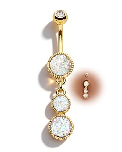 Dangle Belly Button Rings Gold Belly Button Ring Dangling 14G 10MM Sparkly Gold Belly Navel Piercing Jewelry 316L Stainless Steel - color: White