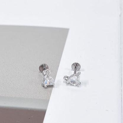 18G Little Devil Heart Lip Ring Stainless Steel Cubic Zirconia Labret Jewelry for Monroe Medusa Tragus Nose Conch Helix Hypoallergenic Cartilage Earring Stud Bar Body Jewelry for Women - color: Clear