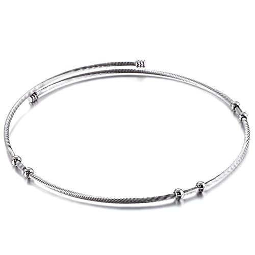 JAJAFOOK Minimalist Round Gold-Tone Bar Necklace Simple Fashion High Neck Choker Female King Neckwire - color: Wire Bead-Silver
