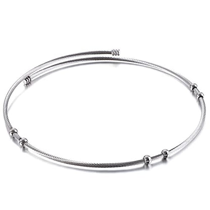 JAJAFOOK Minimalist Round Gold-Tone Bar Necklace Simple Fashion High Neck Choker Female King Neckwire - color: Wire Bead-Silver