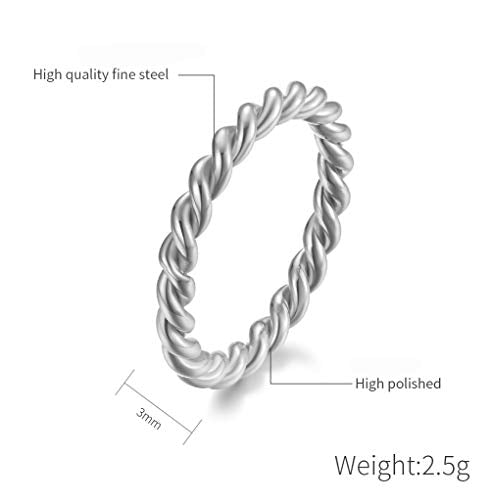 Women's Stainless Steel 1.1mm Rope Thin Wedding Ring Silver Rose Gold Plated Size 4 to 9 - color: 3mm, Silver