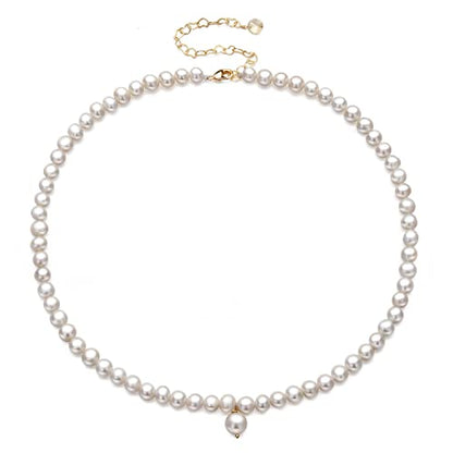 XYJZXY Pearl Necklace with Golden Charm, 18-Inch Adjustable Chain, 5-6mm White Pearls, Women Pearl Choker Necklace, Handmade Jewelry - style: pearl charm