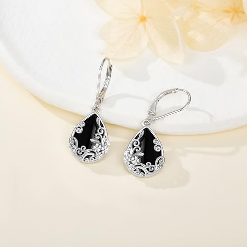 Black Onyx Earrings 925 Sterling Silver Black Onyx Dangle Drop Earrings Filigree Jewelry Gift for Women Girls - style: Filigree