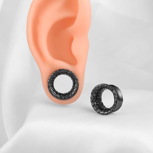 LADEMAYH 2PCS Hammered Ear Plugs Gauges for Ears, Punk Textured Tunnels | Industrial Style, Double Flared Expander, 316L Surgical Stainless Steel, Hypoallergenic, Saddle Fit, Ear Stretching Jewelry - color: #6749 Black, size: 1/2"(12mm)