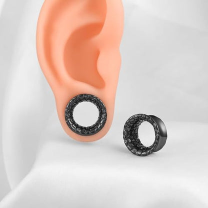 LADEMAYH 2PCS Hammered Ear Plugs Gauges for Ears, Punk Textured Tunnels | Industrial Style, Double Flared Expander, 316L Surgical Stainless Steel, Hypoallergenic, Saddle Fit, Ear Stretching Jewelry - color: #6749 Black, size: 1/2"(12mm)