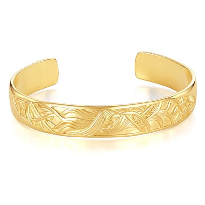 12mm/14mm Width 14K Gold Plated Bangle Bracelet for Women Men - color: Yellow-Style 1