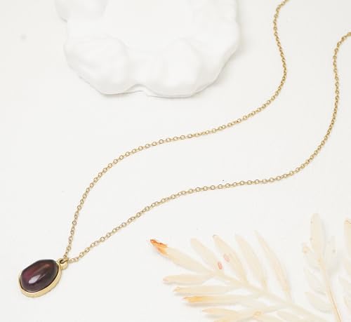 Stone Pendant Necklaces Gemstone Dangle Necklace 18K Gold Plated Teardrop Pendant Necklace for Women - color: Purple Gold