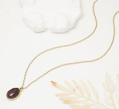 Stone Pendant Necklaces Gemstone Dangle Necklace 18K Gold Plated Teardrop Pendant Necklace for Women - color: Purple Gold