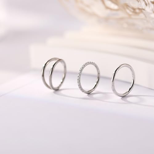 GAGABODY 2 Pcs Nose Rings 22G 20G 18G 16G 14G 12G 10G 8G Surgical Steel Piercing Rings for Nose Septum Cartilage Helix Tragus Conch Rook Daith Lobe from 5mm to 16mm Seamless Hoop Unisex Hinged Earrings - color: Silver-Single&Double&CZ Hoop