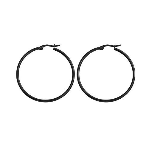 Rounded Hoops Earrings (20mm-60mm Diameter) - color: Black 40mm