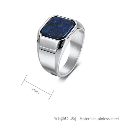 Kemstone Square Signet Ring for Men,Stainless Steel Lapis Lazuli Black Stone Flat Top Geometric Face Silver Gold - color: Silver (Black stone), size: 11#