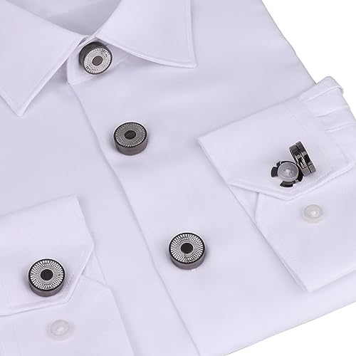 Mens Button Covers Tuxedo Shirt Cufflinks Alternative | Fake cufflinks and alternative fashion jewelry accessories for mens formal business dress shirts suits and groomsmen - color: B Black Silvery