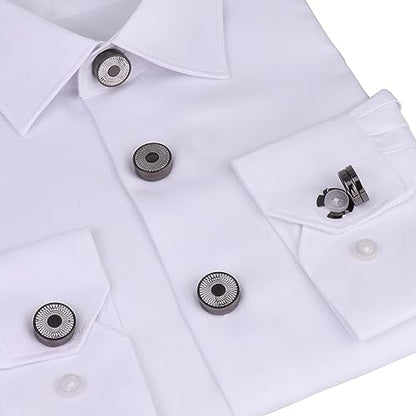 Mens Button Covers Tuxedo Shirt Cufflinks Alternative | Fake cufflinks and alternative fashion jewelry accessories for mens formal business dress shirts suits and groomsmen - color: B Black Silvery