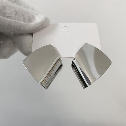 Unique Abstract Earrings For Women,Geometric Statement Stud Earring Large Hypoallergenic Earring for Gift - color: white gold plated