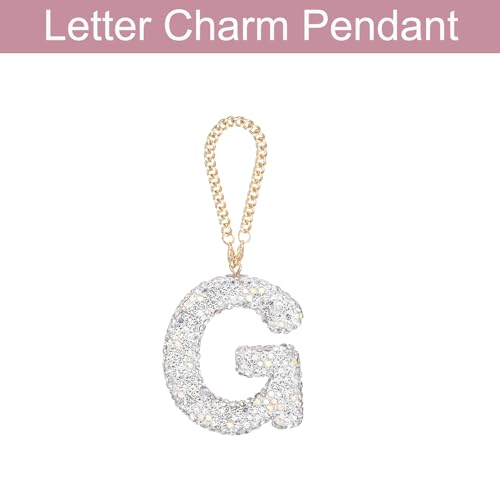MECCANIXITY Bling Car Letter Charm, Initial G Letter Interior Car Rear View Mirror Decoration Hanging Crystal Ornaments for Women Bags Water Cup DIY Craft, Silver - style: Letter G