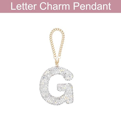 MECCANIXITY Bling Car Letter Charm, Initial G Letter Interior Car Rear View Mirror Decoration Hanging Crystal Ornaments for Women Bags Water Cup DIY Craft, Silver - style: Letter G