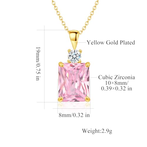 CiNily Rectangular Crystal Necklace for Women Trendy, Pendant Necklace with Chain 14K White Gold | Gold Plated Multicolor Birthstone Pendant Necklaces Boho Jewelry for Christmas Birthday Wedding - color: Gold-Pink cz