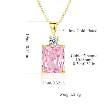 CiNily Rectangular Crystal Necklace for Women Trendy, Pendant Necklace with Chain 14K White Gold | Gold Plated Multicolor Birthstone Pendant Necklaces Boho Jewelry for Christmas Birthday Wedding - color: Gold-Pink cz