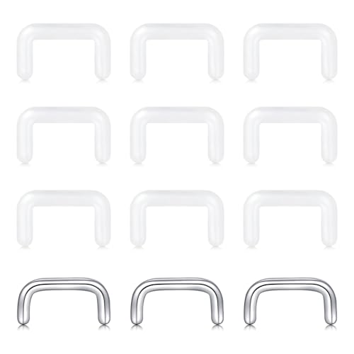 16g 20g Mix Clear Piercing Retainers Plastic Septum Retainer Clear Nose Studs for Work Flexible Lip Plastic Earring Studs for Sport Surgery Invisible Horseshoe Rings Daith Piercing Retainer - color: A1-16g clear hidden septum