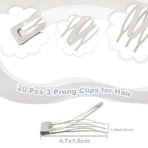 20 Pcs Snap Hair Clips for Women Snap Hair Barrettes Double Grip Hair Clips 3 Prong Clips for Hair Barrettes for Women Girls (Silver) - color: Silver