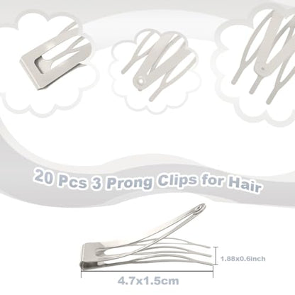 20 Pcs Snap Hair Clips for Women Snap Hair Barrettes Double Grip Hair Clips 3 Prong Clips for Hair Barrettes for Women Girls (Silver) - color: Silver