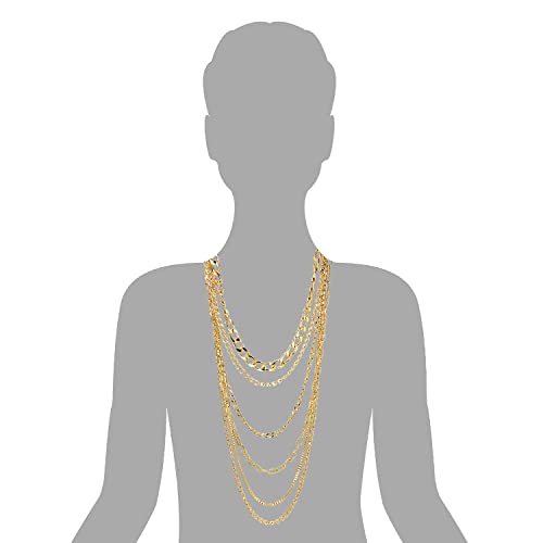 COOLSTEELANDBEYOND Statement Necklace Waterfall Multi-Strand Curb Link Rolo Chains, Punk Rock Cool, Light Weight - color: A-Color: 18K Gold-Plated