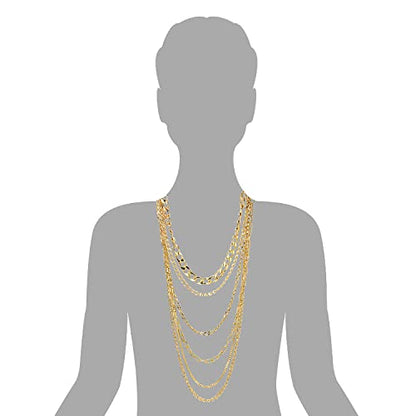 COOLSTEELANDBEYOND Statement Necklace Waterfall Multi-Strand Curb Link Rolo Chains, Punk Rock Cool, Light Weight - color: A-Color: 18K Gold-Plated