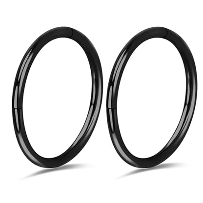 2Pcs Titanium Nose Rings 20G 18G 16G 14G Nose Rings Hoops Diameter 5mm to 12mm Silver-Gold-Rose Gold-Black Cartilage Helix Tragus Daith Rook Hoop Earrings Hinged Segment Septum Clicker Body Piercing Jewelry - color: Black