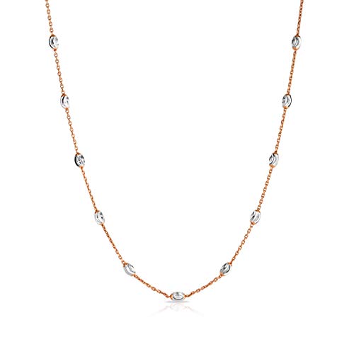 Verona Jewelers Sterling Silver Station Oval Bead Necklace for Women Teen Girls- 925 Station Necklace, 925 Silver Jewelry, Sterling Silver Necklace 10-36 Inch, Silver, Gold, Rose Gold - style: two tone rose gold