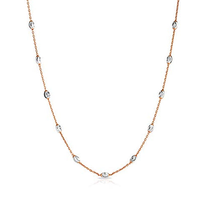 Verona Jewelers Sterling Silver Station Oval Bead Necklace for Women Teen Girls- 925 Station Necklace, 925 Silver Jewelry, Sterling Silver Necklace 10-36 Inch, Silver, Gold, Rose Gold - style: two tone rose gold