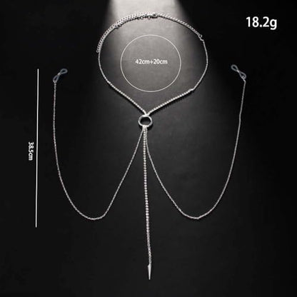 Rhinestone Fake Nipple Rings Body Chain for Women Crystal Tassel Bra Chest Chain Non Piercing Nipple Noose Body Chains Jewelry Sexy Summer Beach Bikini Body Jewelry - color: Gold